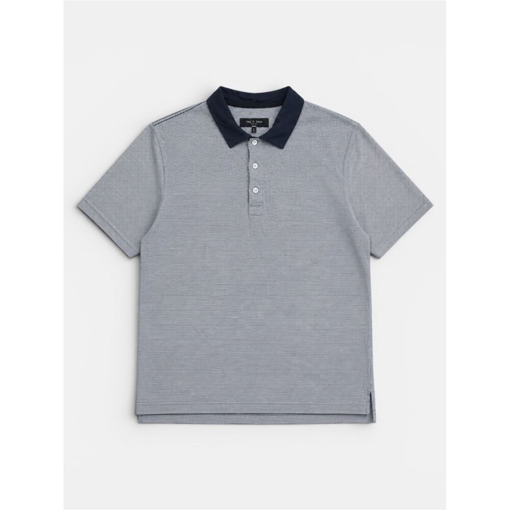 rag & bone Micro Stripe Polo Shirt Large Gray Navy Minimalist Luxury Casual Tee